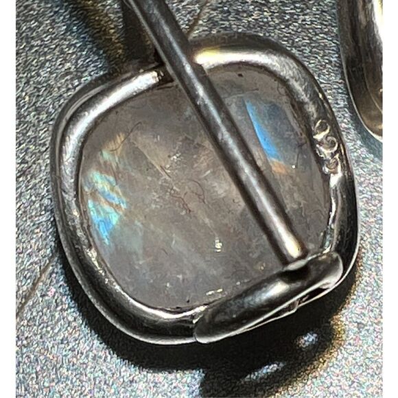 925 Sterling Silver Square Moonstone Earrings – Bezel Set – Hook Design - Picture 6 of 7